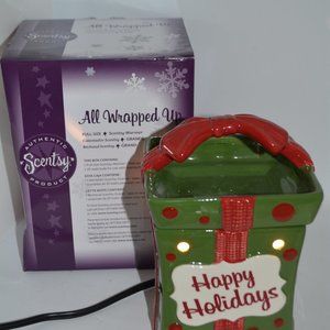 Scentsy All Wrapped Up Full Size Holiday Warmer Christmas Present Green Retired